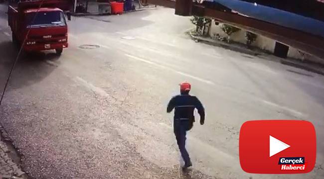 Park ettiği kamyonun freni boşalınca peşinden böyle koştu