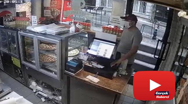 Pizza siparişi verip cep telefonu çalan hırsız kamerada