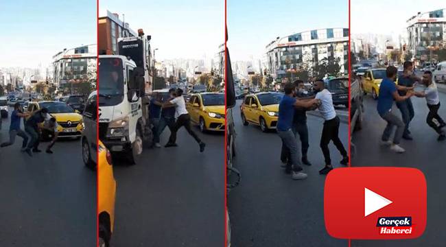 Taksici ile çekici şoförü arasında yol kavgası