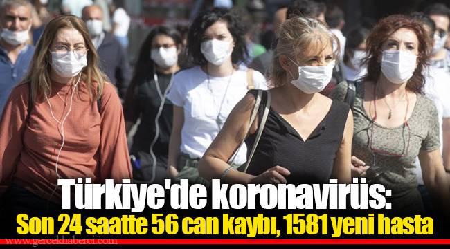 Türkiye'de koronavirüs: Son 24 saatte 56 can kaybı, 1581 yeni hasta