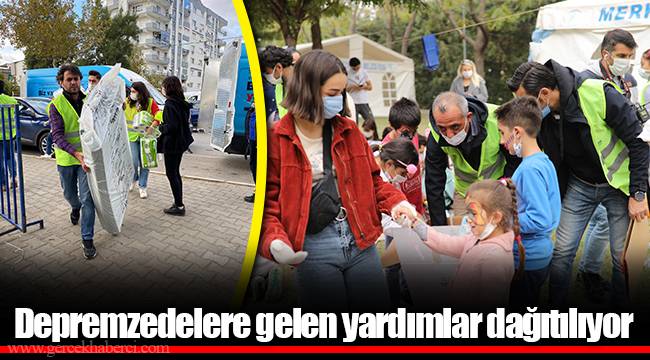 Depremzedelere gelen yardımlar dağıtılıyor