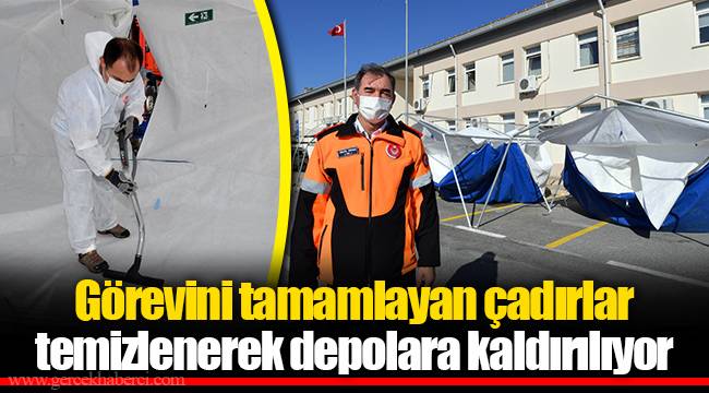Görevini tamamlayan çadırlar temizlenerek depolara kaldırılıyor