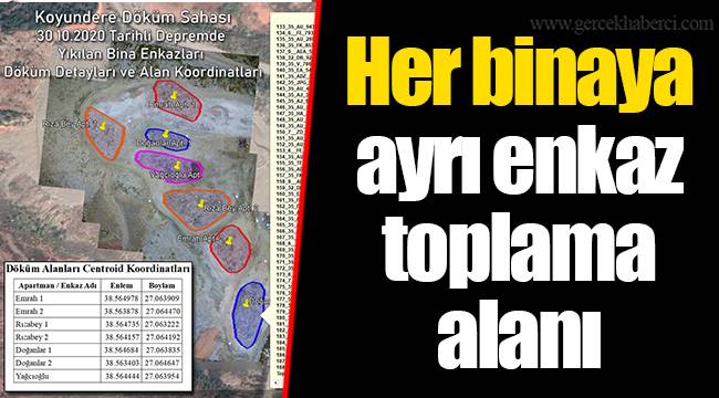Her binaya ayrı enkaz toplama alanı