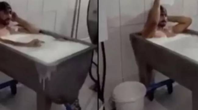 Süt fabrikasında skandal... Kazanın içine girip banyo yaptı!
