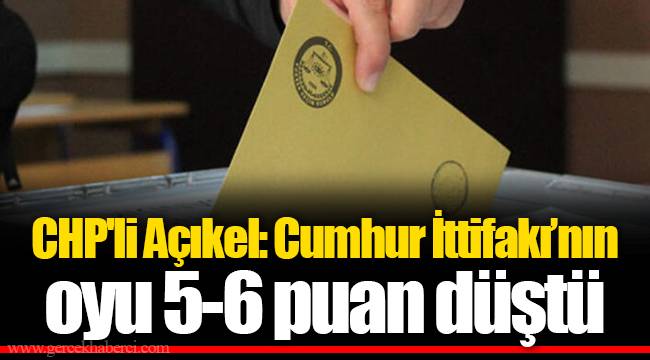 CHP'li Açıkel: Cumhur İttifakı’nın oyu 5-6 puan düştü