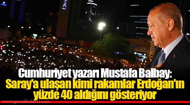 Cumhuriyet yazarı Mustafa Balbay: Saray'a ulaşan kimi rakamlar Erdoğan'ın yüzde 40 aldığını gösteriyor
