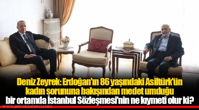 Deniz Zeyrek: Erdoğan'ın 86 yaşındaki Asiltürk'ün kadın sorununa bakışından medet umduğu bir ortamda İstanbul Sözleşmesi'nin ne kıymeti olur ki?