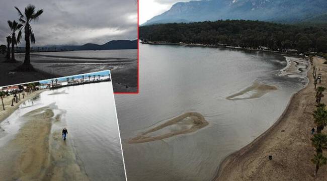 Muğla'da tedirgin eden görüntü! Deniz 40 metre çekildi