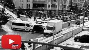 Otomobillerin buz dansı...Kamyonete böyle çarptılar