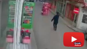 Sürüklenen cips standının peşinden depar attı