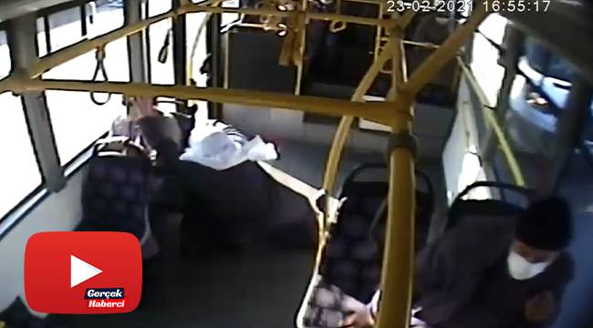 Ani firen yapan otobüste savrulup yere düşen yaşlı kadın yaralandı