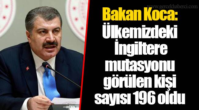 Bakan Koca: Ülkemizdeki İngiltere mutasyonu görülen kişi sayısı 196 oldu