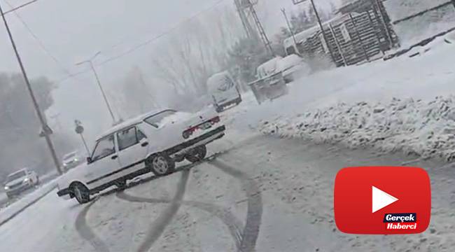 Karda bile “drift” yapan sürücüler kamerada