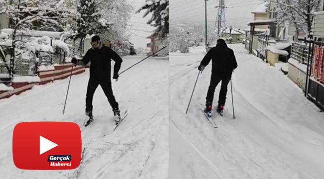 Şehir merkezini kayak pistine çevirdi