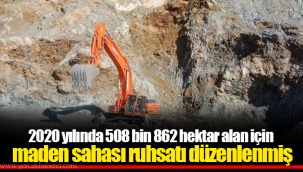 2020 yılında 508 bin 862 hektar alan için maden sahası ruhsatı düzenlenmiş