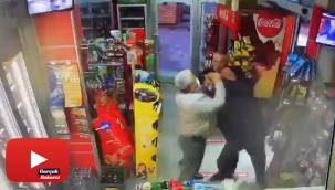 Husumetlisinin boğazına markette bıçak dayadı, dükkân sahibi ve müşteriler kurtardı
