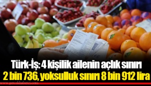 Türk-İş: 4 kişilik ailenin açlık sınırı 2 bin 736, yoksulluk sınırı 8 bin 912 lira