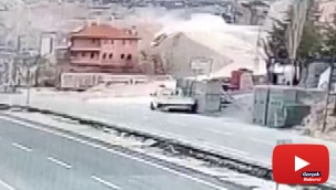 Hemşirenin otomobiliyle 30 metreden bahçeye uçma anı görüntüye yansıdı