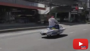 Jet skiye teker taktı otobana çıktı