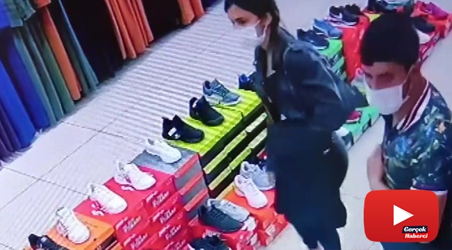 500 liralık ayakkabıyı hırkanın içine saklayıp çaldılar