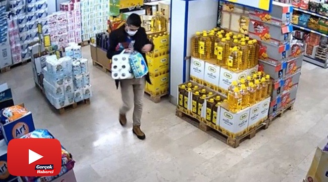 Market hırsızı kamerada! Zeytinyağı ve kaşar peynirleri böyle çaldı