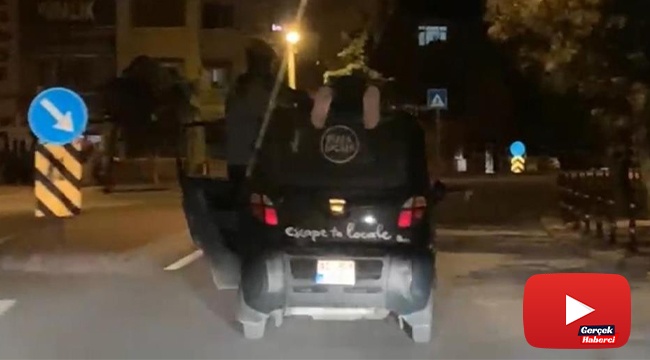 Otomobil üstündeki tehlikeli yolculuğa bin 875 lira ceza