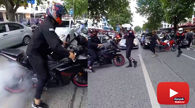 Düğün konvoyunun önünü kesen motosikletliler pes dedirtti