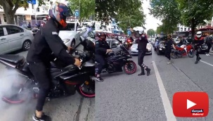 Düğün konvoyunun önünü kesen motosikletliler pes dedirtti