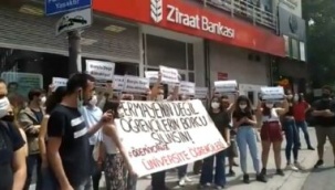Ziraat Bankası önünde öğrencilerden eylem: ‘AKP’nin gençliğe faturası’nı yırttılar