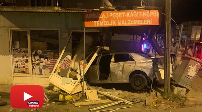 17 yaşındaki ehliyetsiz sürücünün kullandığı otomobil iş yerine daldı