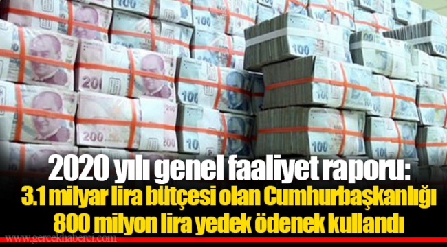 2020 yılı genel faaliyet raporu: 3.1 milyar lira bütçesi olan Cumhurbaşkanlığı 800 milyon lira yedek ödenek kullandı