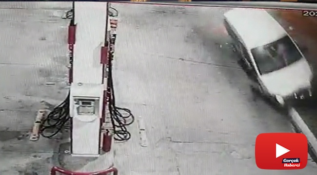 Araç petrol istasyonuna daldı: O anlar kamerada