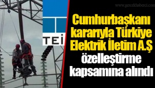 Cumhurbaşkanı kararıyla Türkiye Elektrik İletim A.Ş özelleştirme kapsamına alındı