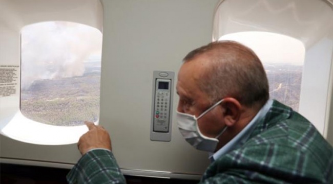 Erdoğan, yangın bölgesinde! Helikopterden inceledi