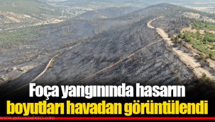 Foça yangınında hasarın boyutları havadan görüntülendi