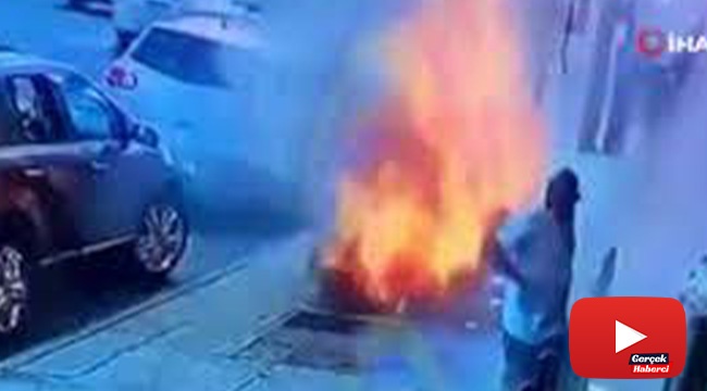 Kaldırımda meydana gelen patlamada alevlerin arasında sağ çıktı