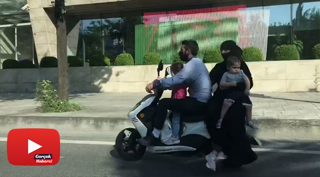 Motosiklet üzerinde 4 kişilik tehlikeli yolculuk