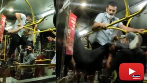 Üsküdar'da otobüste tekmelerin havada uçuştuğu maske takma kavgası kamerada