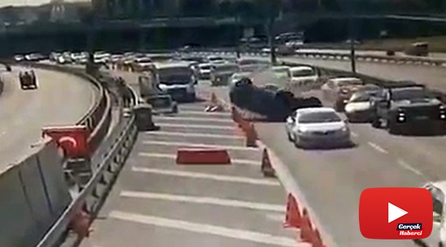 Avrasya Tüneli girişinde otomobil takla attı: Kaza anı kamerada