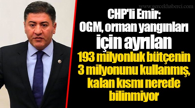 CHP'li Emir: OGM, orman yangınları için ayrılan 193 milyonluk bütçenin 3 milyonunu kullanmış, kalan kısmı nerede bilinmiyor