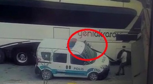 Polis memuru otobüs ile ekip otosu arasında sıkıştı