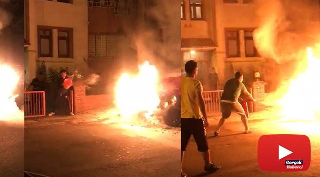 Mahalle halkı alev alan aracı söndürmek için seferber oldu