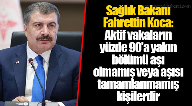 Sağlık Bakanı Fahrettin Koca: Aktif vakaların yüzde 90'a yakın bölümü aşı olmamış veya aşısı tamamlanmamış kişilerdir