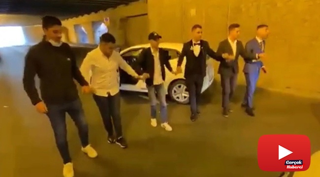 Düğün magandaları alt geçidi trafiğe kapatıp halay çekti