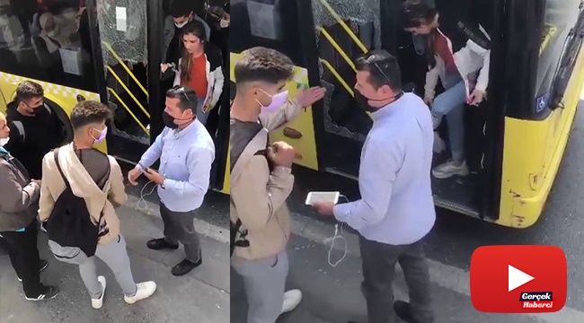 Otobüs kapısına çantası sıkışan genç sinirlenip camı böyle kırdı