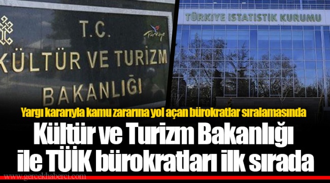 Yargı kararıyla kamu zararına yol açan bürokratlar sıralamasında Kültür ve Turizm Bakanlığı ile TÜİK bürokratları ilk sırada