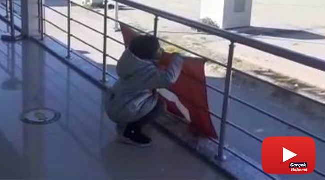 6 yaşındaki kızın bayrak sevgisi: Ters dönen Türk bayrağını önce düzeltti sonra öpüp alnına koydu