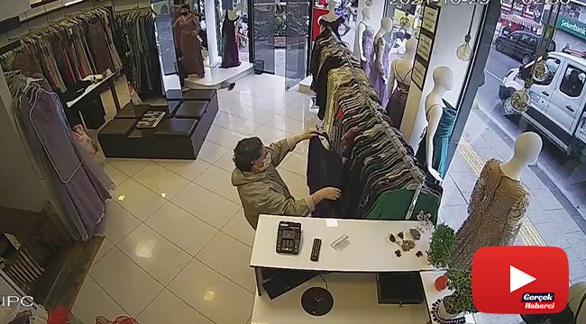 Abiye hırsızlığı kamerada... Abiyeyi önce beğendi sonra çaldı