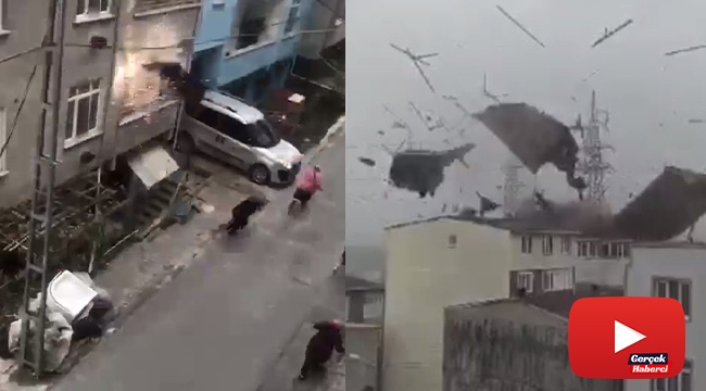 Bir kadın uçan çatıdan son anda kurtuldu