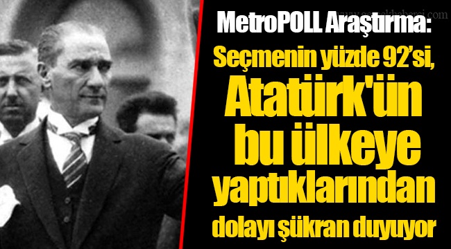 MetroPOLL Araştırma: Seçmenin yüzde 92’si, Atatürk'ün bu ülkeye yaptıklarından dolayı şükran duyuyor